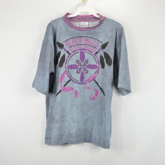 80s Black Hills South Dakota Acid Wash Shirt Gray - Picture 1 of 8